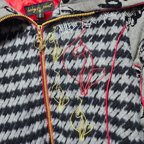 Baby Phat Vintage Y2K Bling Embroidered Grey and Black Moto Jacket - Picture 2 of 7